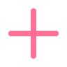 A pink plus sign with rounded corners on a white background.