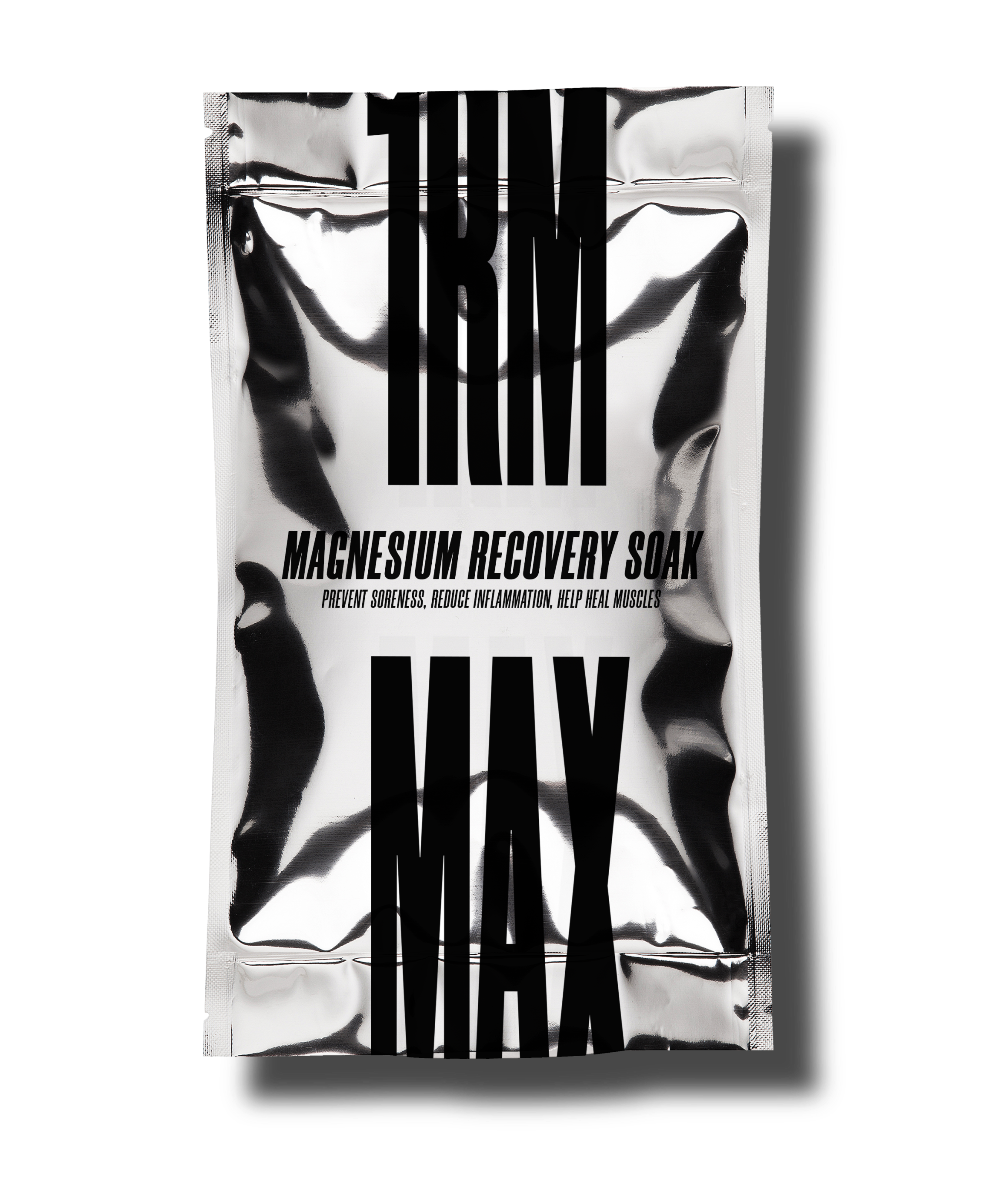Silver package labeled 'Magnesium Recovery Soak' with bold black text.