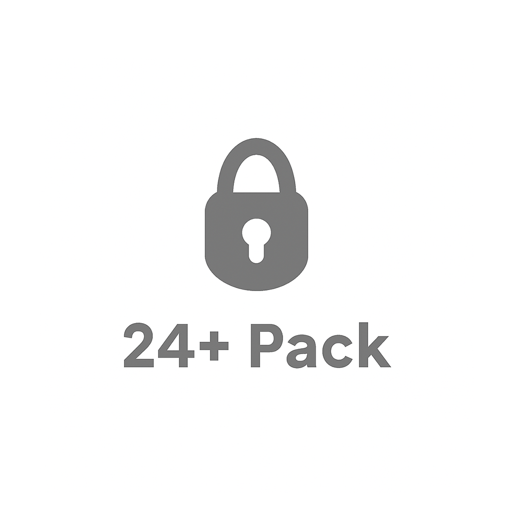 Gray padlock icon with '24+ Pack' text below.