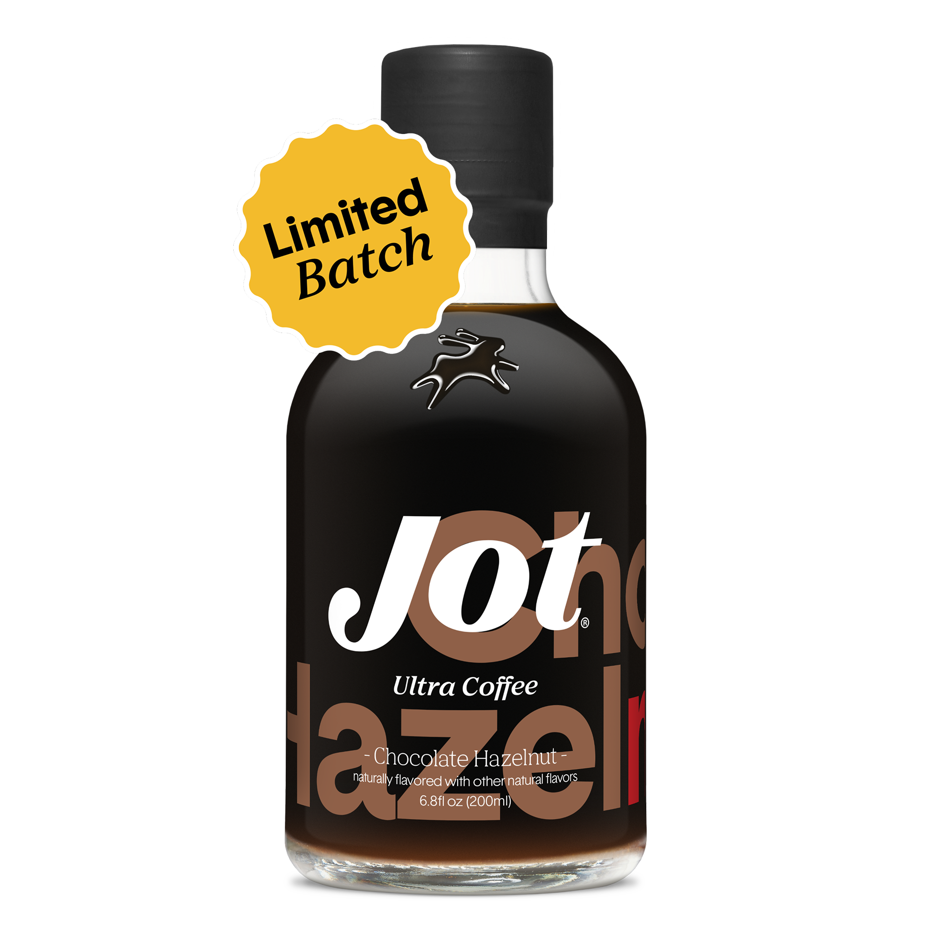 A bottle of Jot Ultra Coffee, Chocolate Hazelnut flavor, with a yellow 'Limited Batch' sticker.