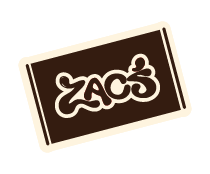 The logo for ZACS, written in a stylized, cream-colored graffiti font on a dark brown background.