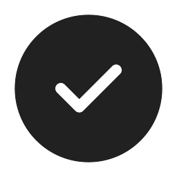Black checkmark inside a black circle on a white background.