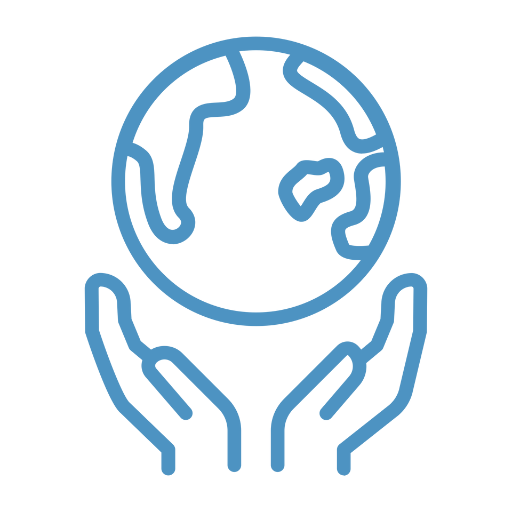 Outline of hands holding a globe.