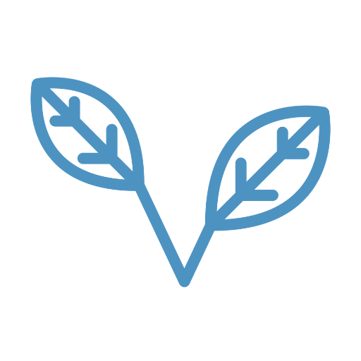 Blue icon of two overlapping leaves.