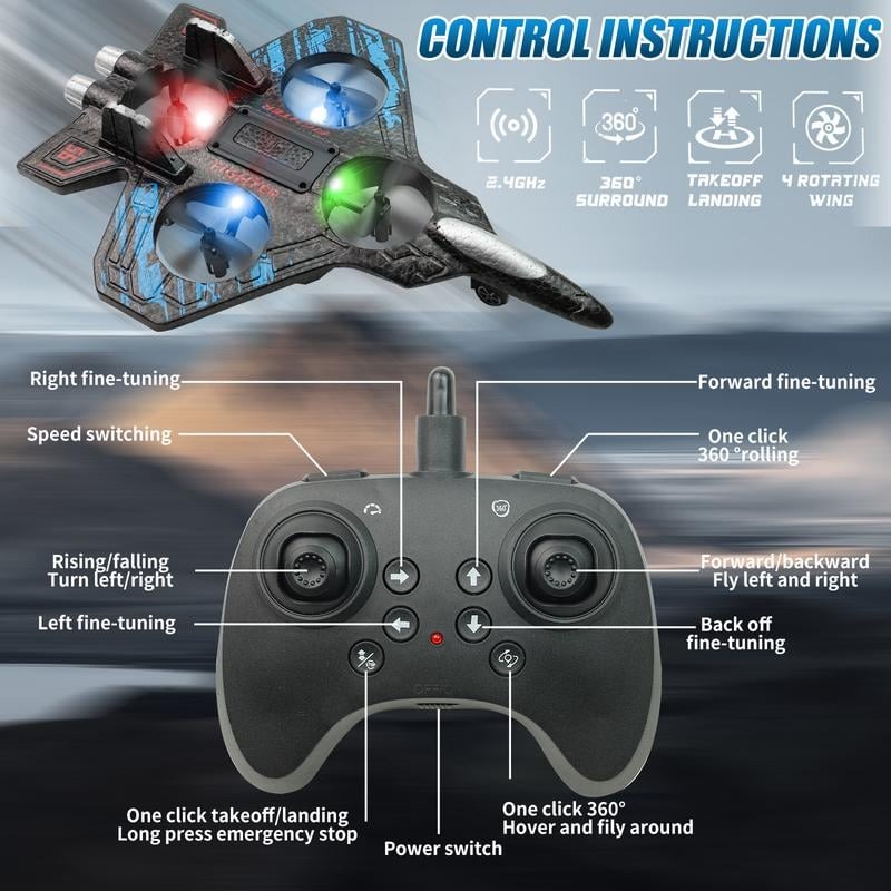Remote control with detailed instructions for operating a drone or aircraft.