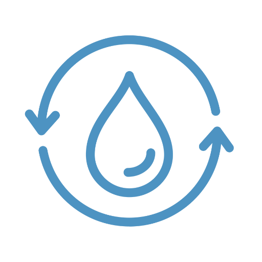 Blue water droplet icon with circular arrows surrounding it.