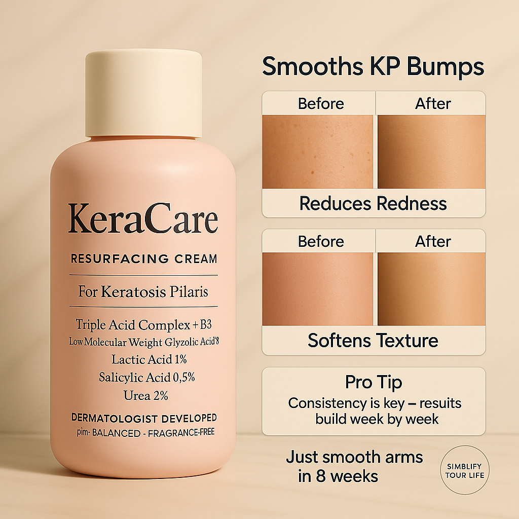 KeraCare Resurfacing Cream bottle with before and after skin condition images.