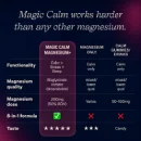 Comparison chart of Magic Calm Magnesium+ vs. other magnesium products, highlighting functionality, quality, dose, and taste.