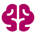 A stylized, magenta icon of a brain viewed from the top.