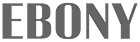 The word EBONY in grey serif font against a black background.