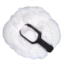 A pile of fine white powder with a small black plastic scoop resting in it.