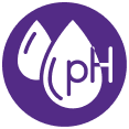 A purple circular icon with two white water drops and the letters pH.
