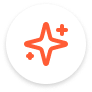 An orange sparkle icon with four points inside a white circle.