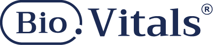 The Bio.Vitals logo, featuring dark blue text with the word 'Bio' enclosed in an oval.