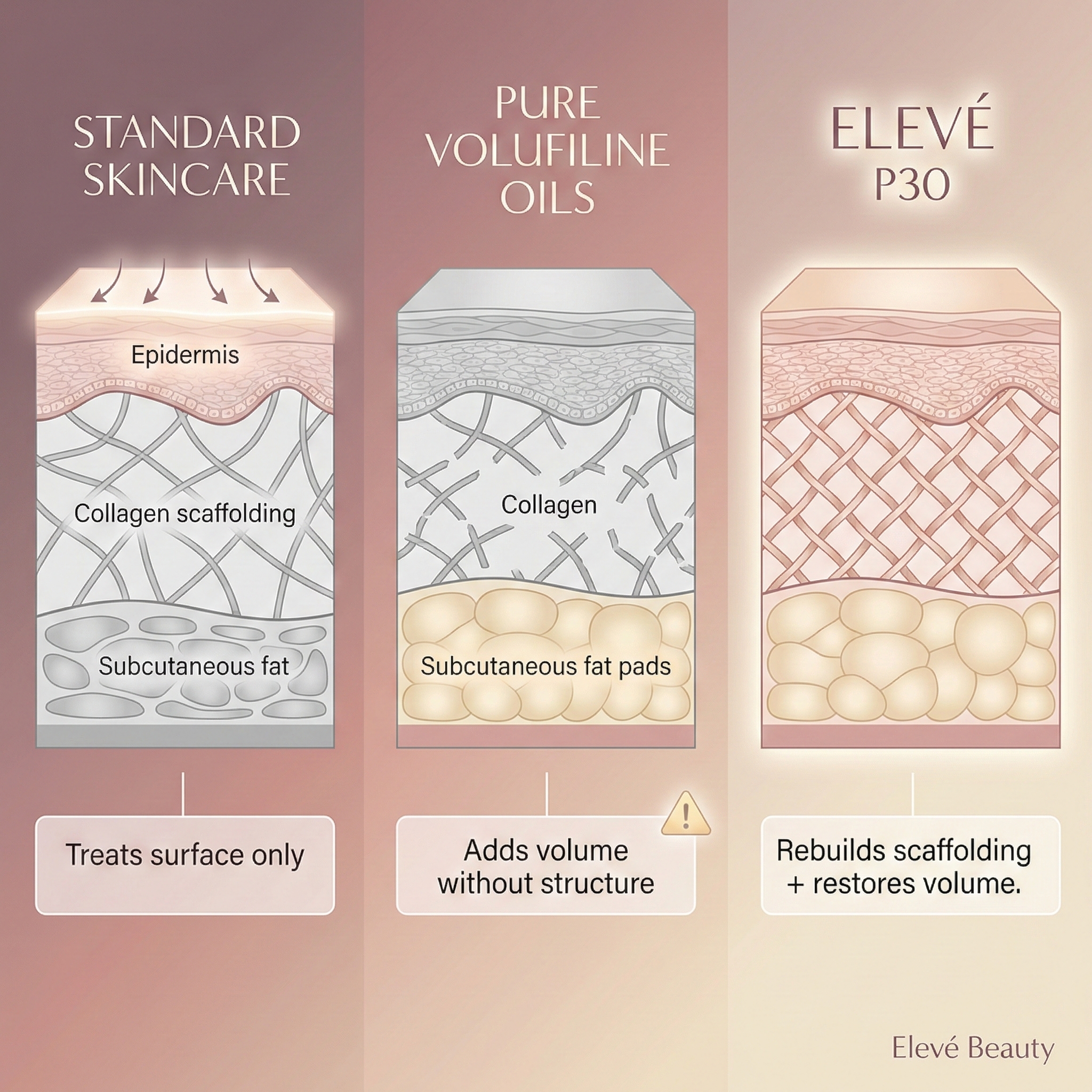 An infographic comparing the effects of three different skincare products on the layers of the skin.