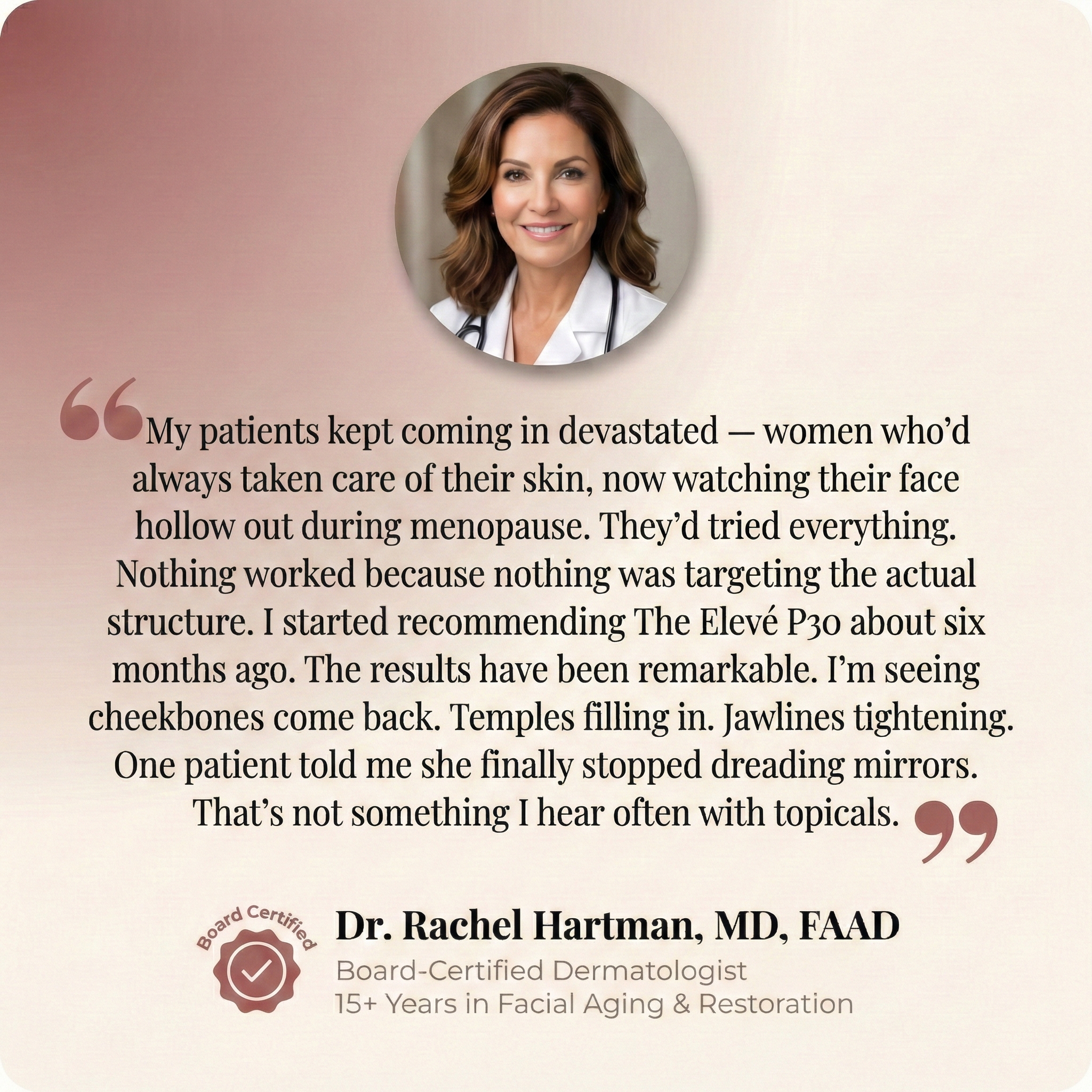 A graphic with a headshot of Dr. Rachel Hartman and a testimonial from her about patient results.