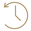 A brown icon on a green background showing a clock face with a counter-clockwise arrow around it.