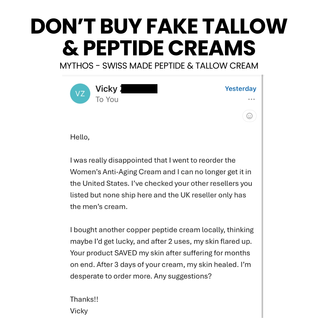 A screenshot of a customer testimonial email about a tallow and peptide cream.