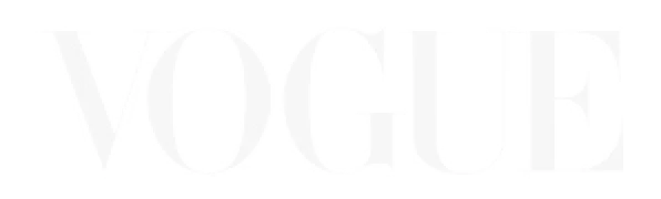Stylized Vogue magazine logo in black and white.