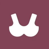 White bra icon on a maroon background.