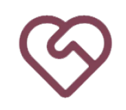 A maroon outline of a heart with two hands intertwined inside.