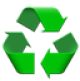 Green recycling symbol with three arrows forming a triangle.