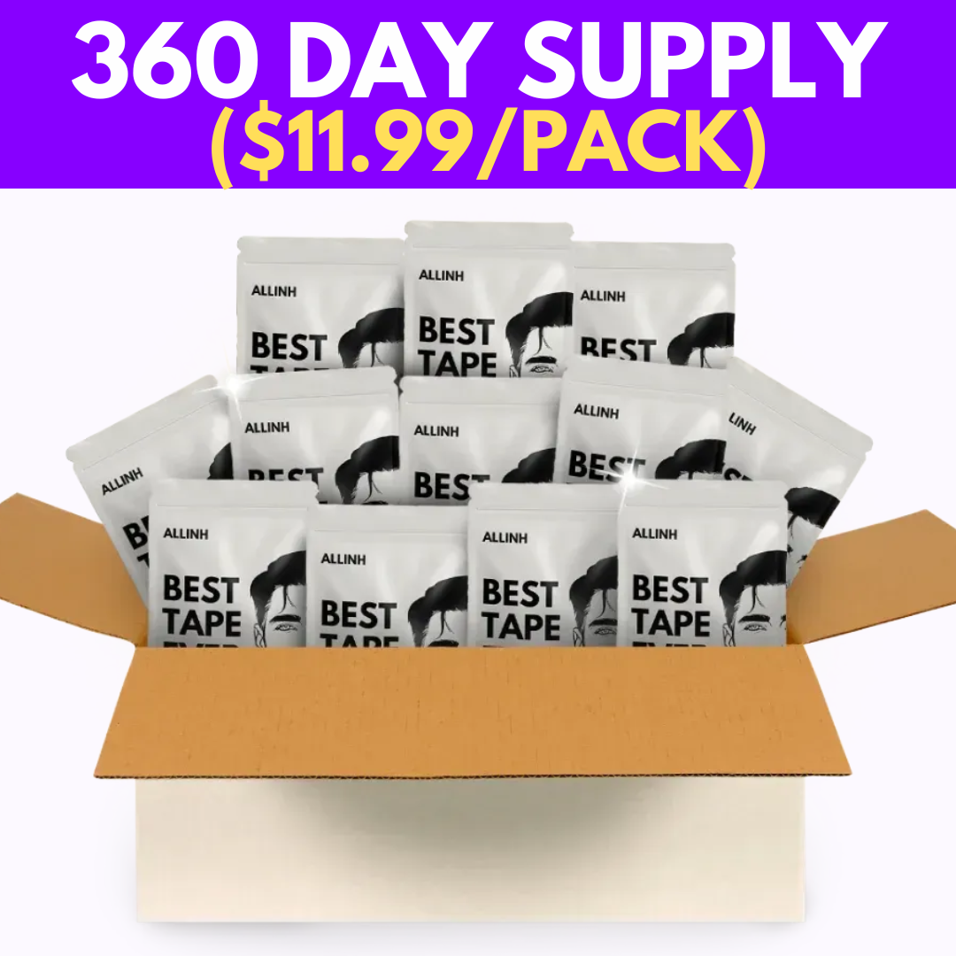 Open box with multiple packs labeled 'Best Tape' and text '360 Day Supply ($11.99/Pack)' above.