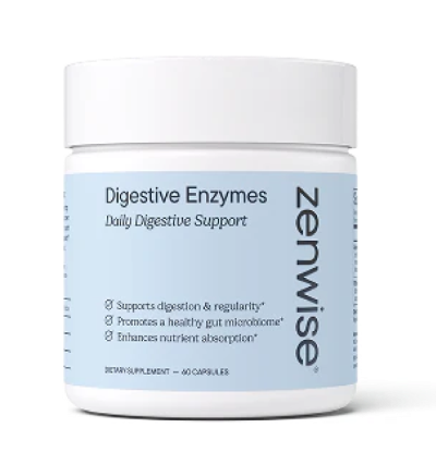 A white jar of Zenwise Digestive Enzyme Mints in berry flavor, containing 60 tablets.