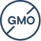 A blue icon with the letters GMO inside a circle with a line through it, signifying Non-GMO.
