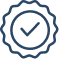 An icon of a seal or badge with a checkmark in the center.