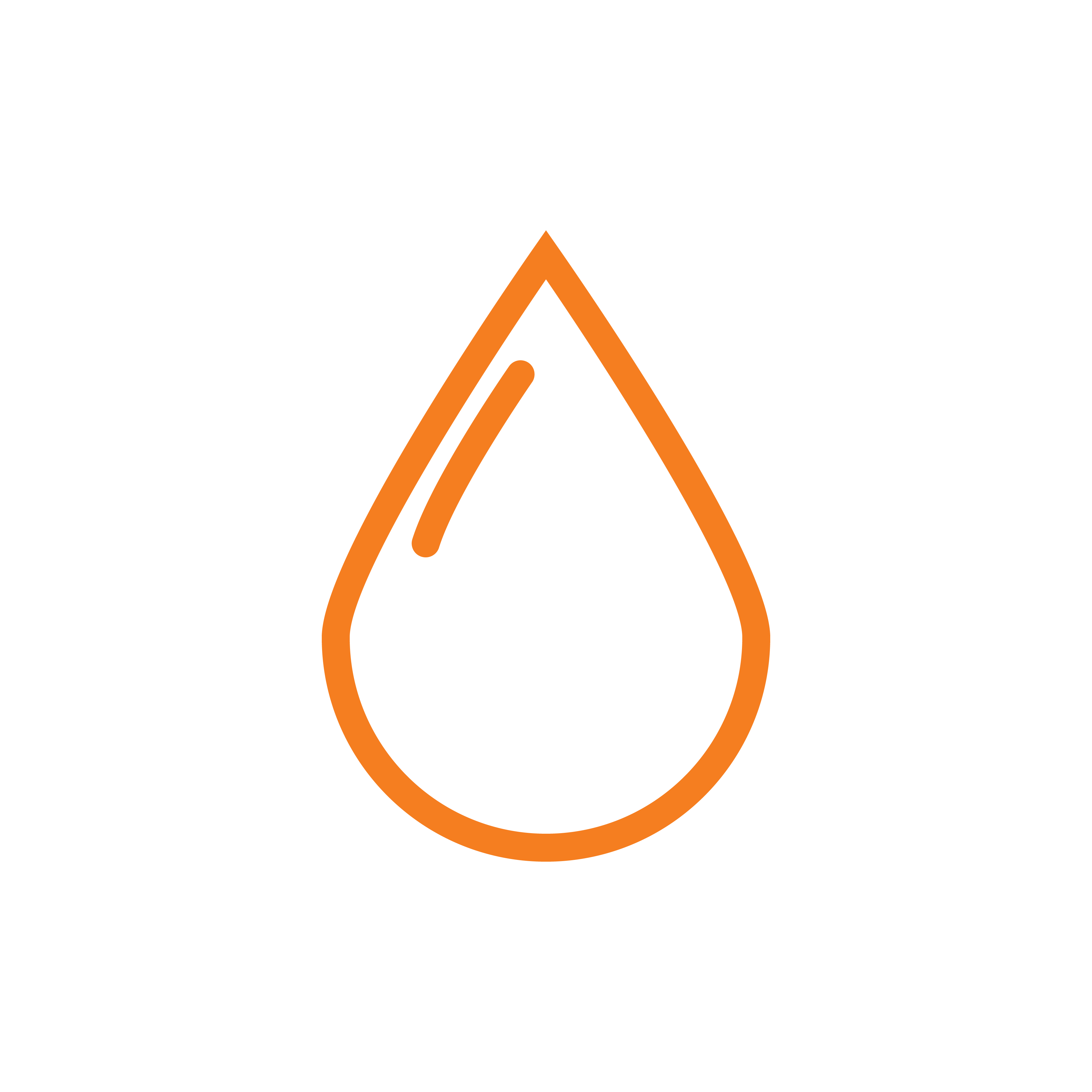 Orange outline of a water droplet on a green background.