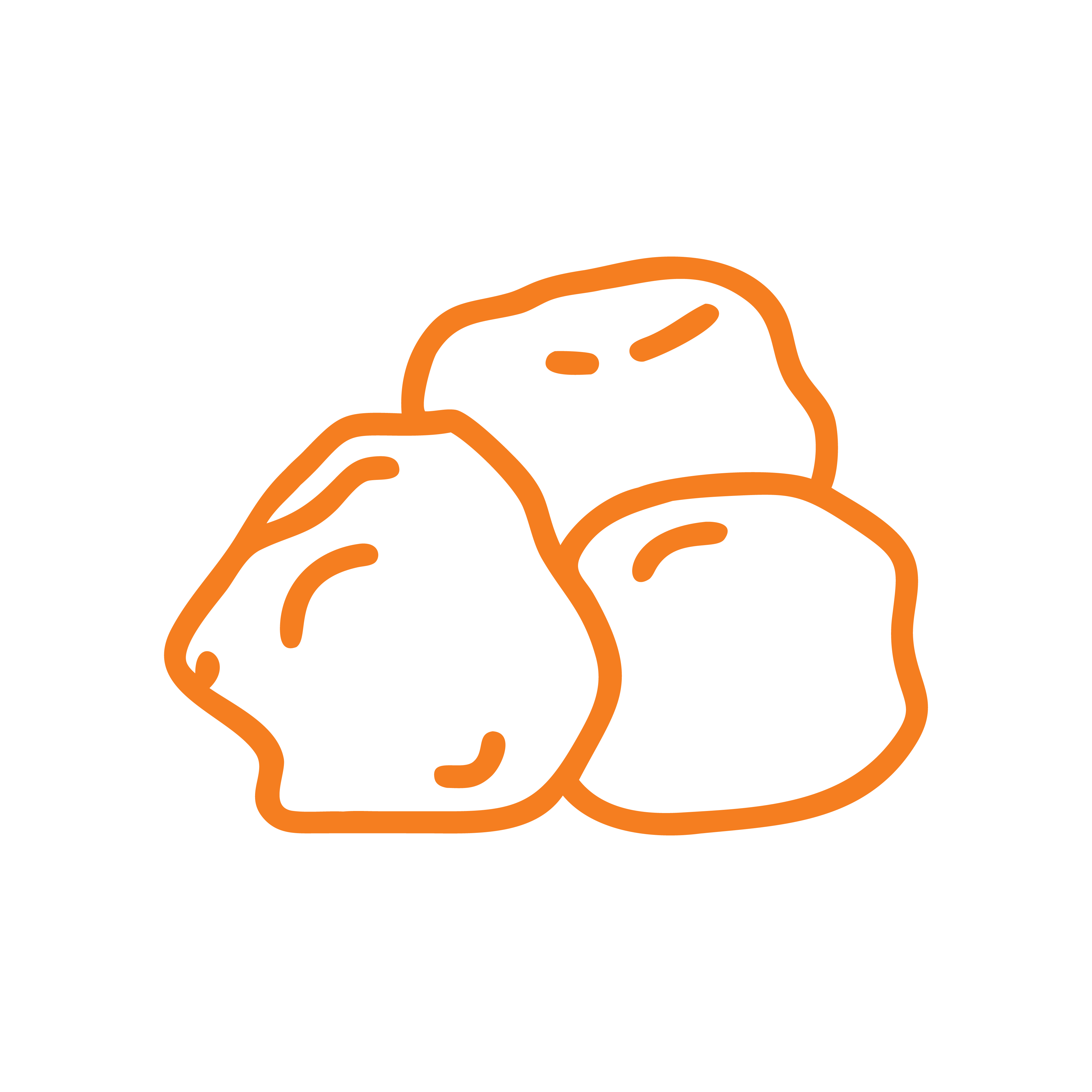 Illustration of three orange rocks on a green background.