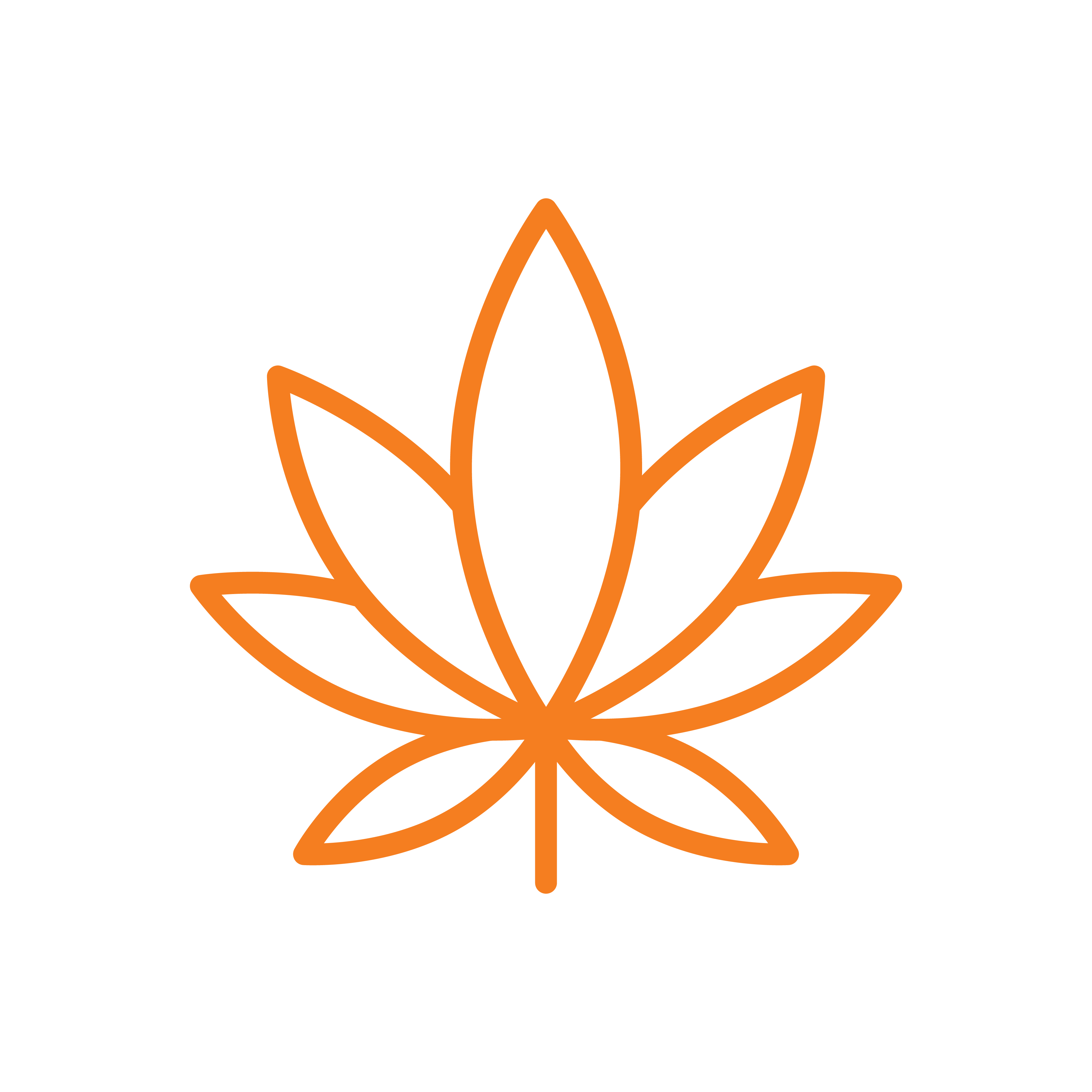 Orange outline of a leaf on a green background.