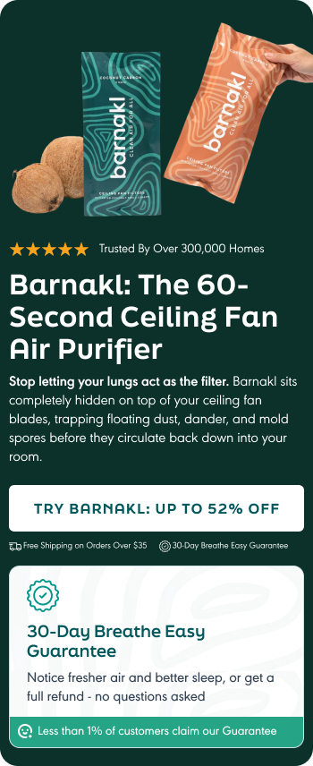 Barnakl 60-second ceiling fan air purifier offer with a 30-day guarantee
