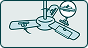 An illustration of a three-blade ceiling fan with a circular callout showing a detail of a blade.