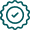 A teal icon of a checkmark inside a circular seal with a jagged edge.