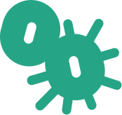 A simple green icon depicting two stylized microbes or germs.