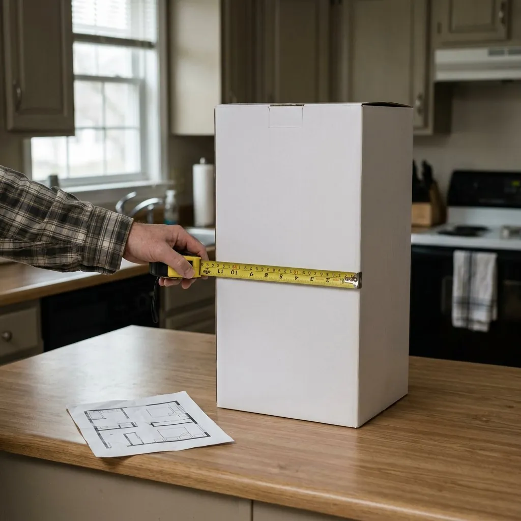 Measuring the purifier box against the room