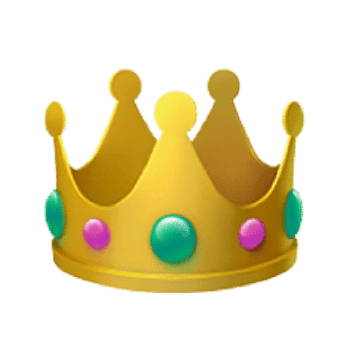 Yellow crown with pink and green jewels.