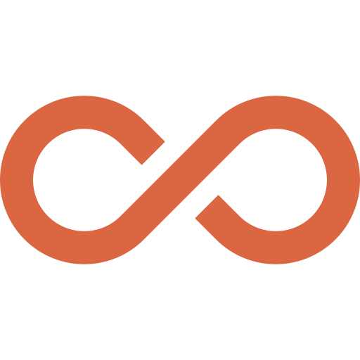 An orange infinity symbol on a dark green background.