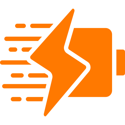Orange lightning bolt with motion lines on a white background.