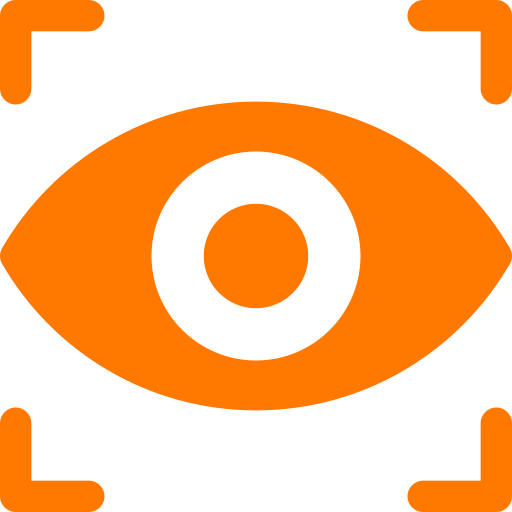 Orange eye icon with a black pupil inside a square frame.