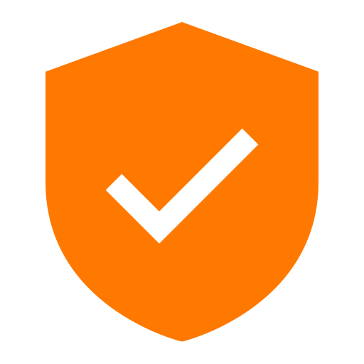 Orange shield with a black checkmark in the center.
