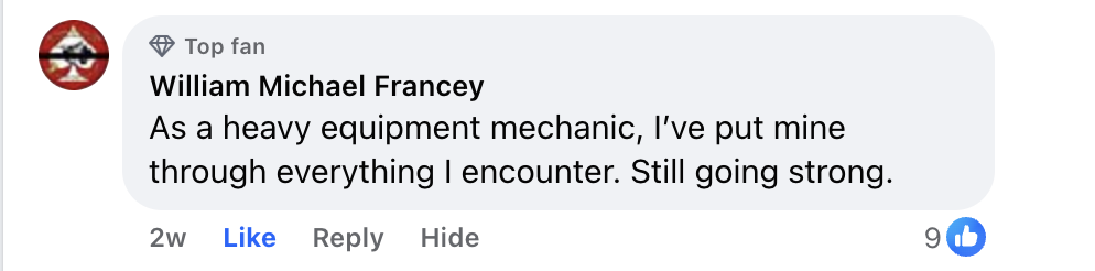 Facebook comment from a user about being a heavy equipment mechanic.