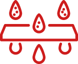 A red line icon showing water droplets passing through a filter.