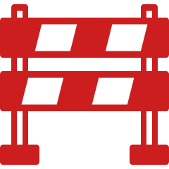 A red icon of a striped construction barrier with two legs.