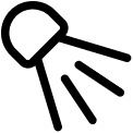 A simple black line icon of a re-entry capsule or meteor.