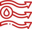 A red icon of three wavy arrows pointing right, the middle one containing a water droplet.