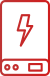 A red icon of a portable battery pack or power bank with a lightning bolt symbol.