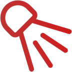 A red icon of a falling space capsule or meteor.